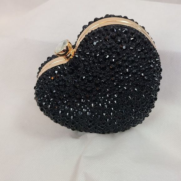 RAMLA Black Heart Shape Crystal Clutch Purse Handle/Chain Prom Gala Wedding$189 - Picture 4 of 7